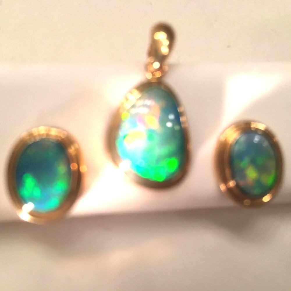 Australian Opal Earrings
 RARE Perfect Pendant & Earrings SET Australian Opal Black