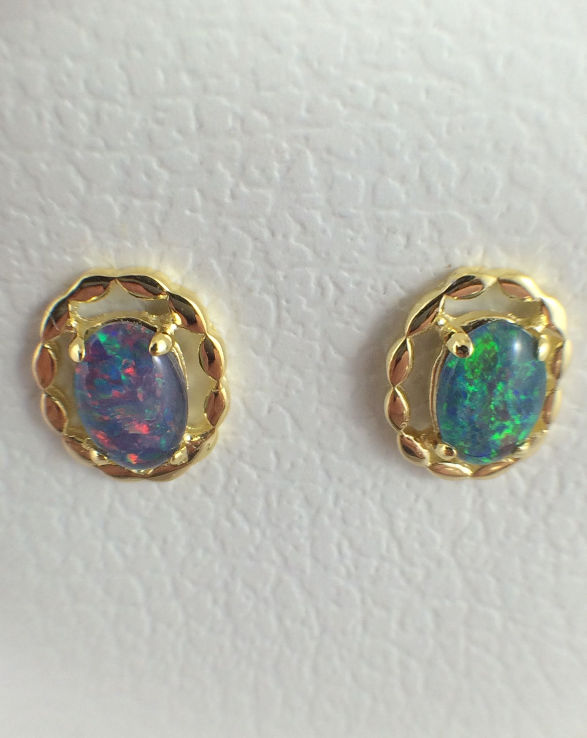 Australian Opal Earrings
 Genuine Australian Coober Pedy Triplet Opal Stud Earrings
