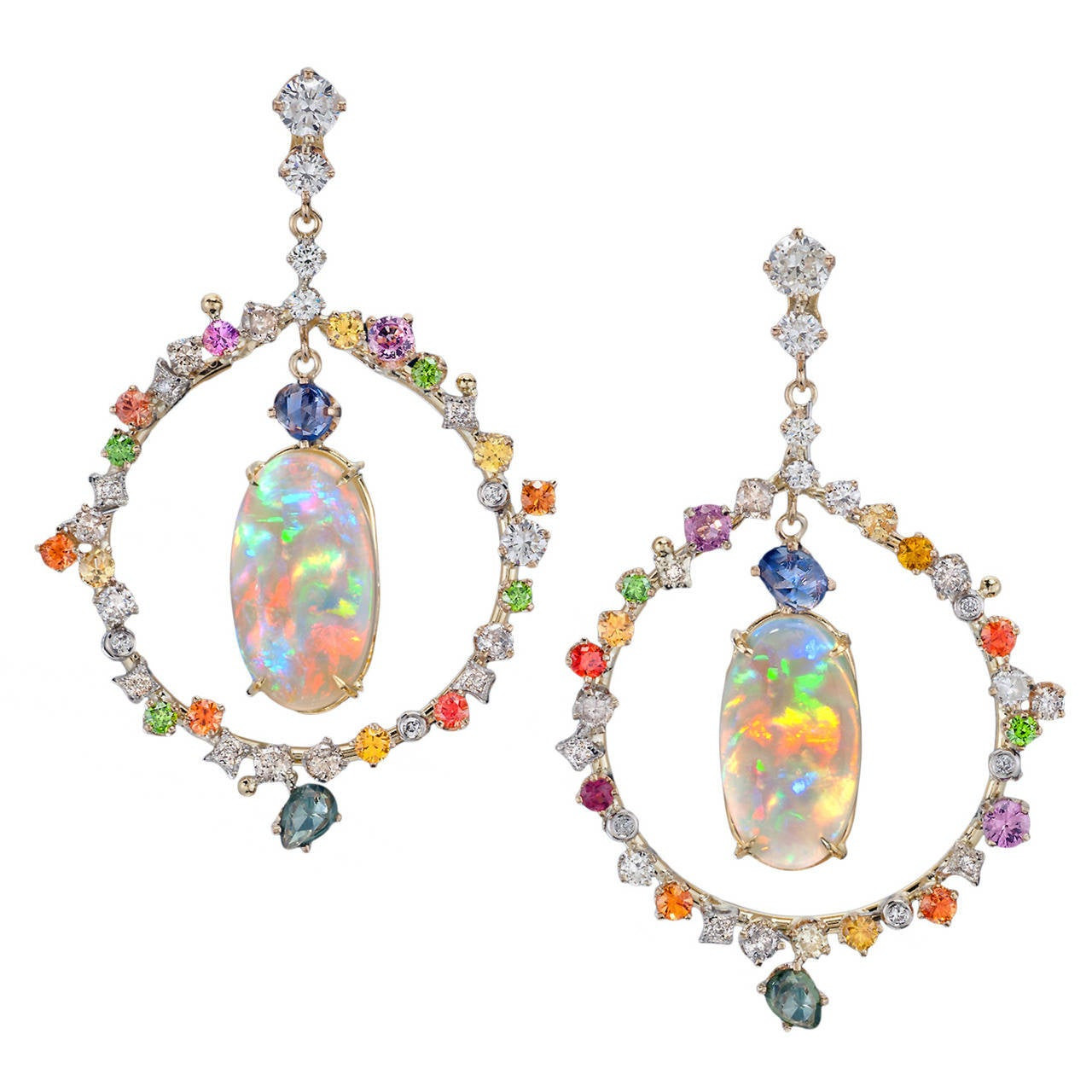 Australian Opal Earrings
 Trusso Certified Matched Australian Opal Multicolor