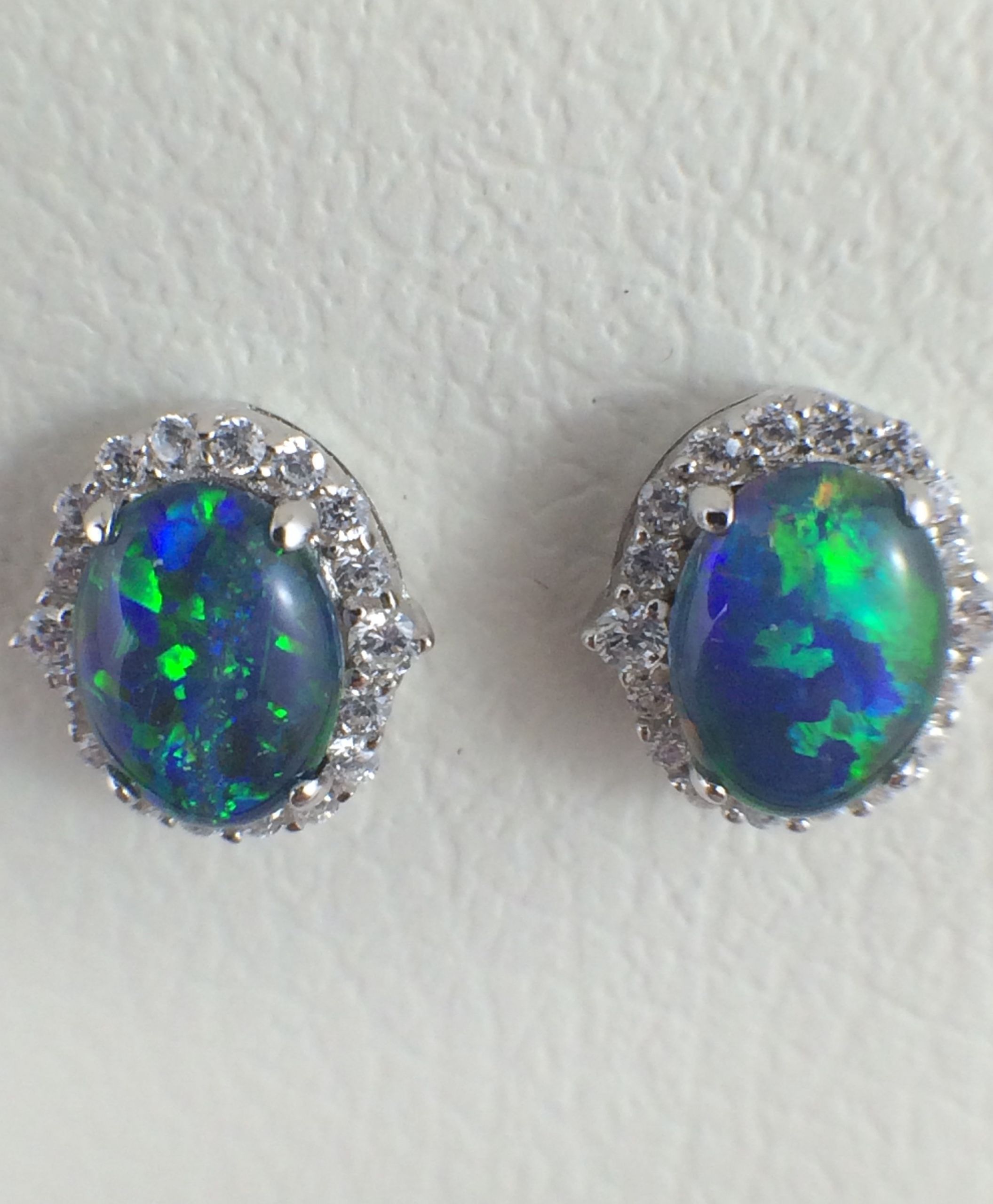 Australian Opal Earrings
 Genuine Australian Triplet Opal Stud Earrings w Cubic