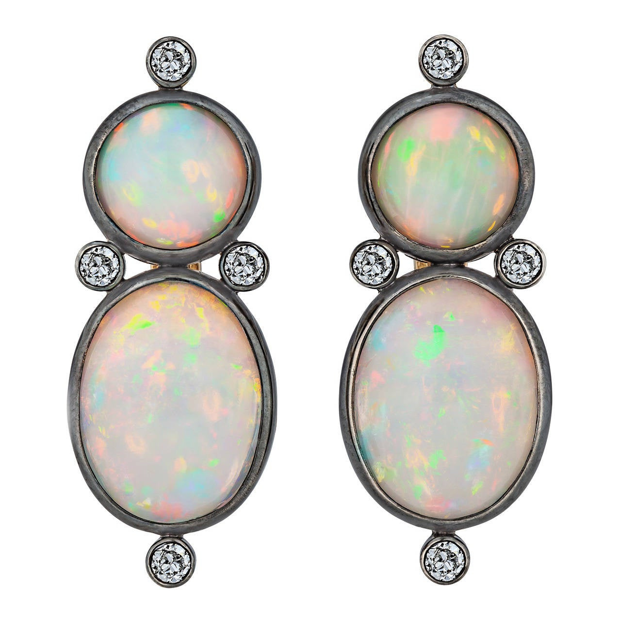 Australian Opal Earrings
 Australian White Opal Diamond Silver Gold Earrings at 1stdibs