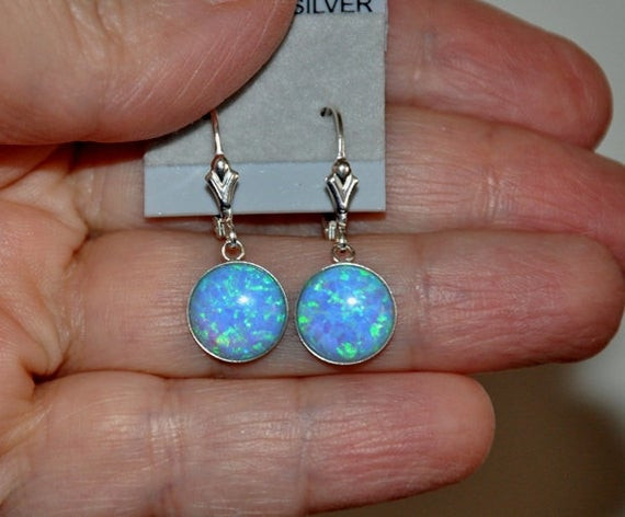 Australian Opal Earrings
 Opal Earrings Sterling Silver Earrings Australian Opal Blue