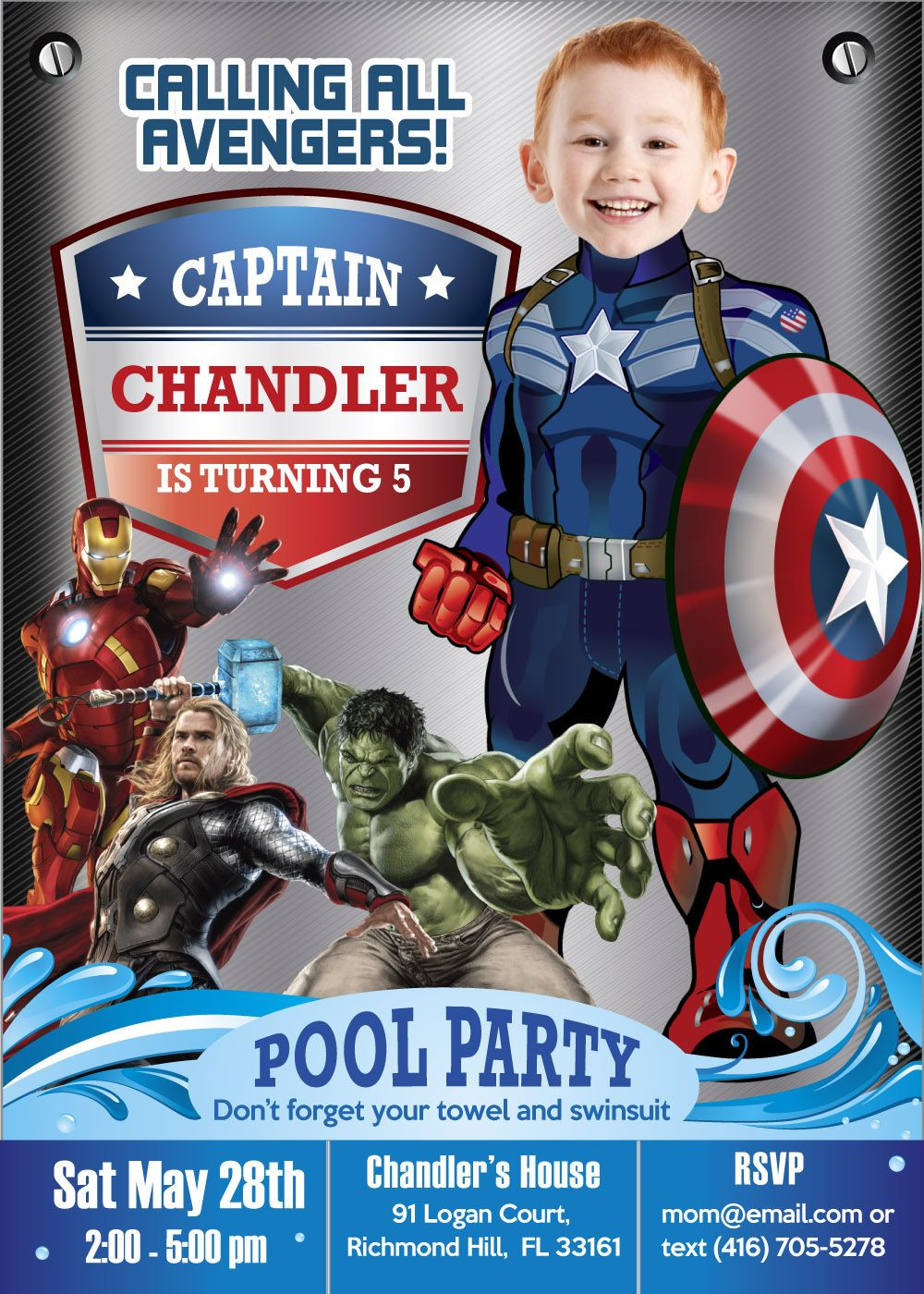 Avengers Birthday Invitation
 Pool Party Captain America Birthday Invitation Captain