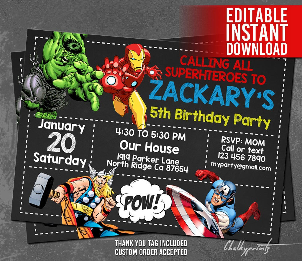 Avengers Birthday Invitations
 Avengers Invitation Instant Download Avengers Invitations