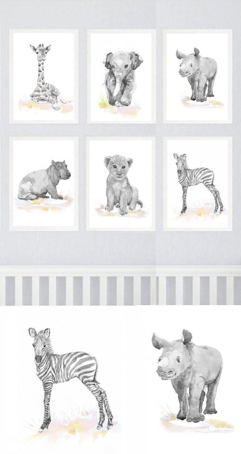 Baby Animals Nursery Decor
 Neutral Nursery Decor Safari Art Set of 6 Prints Baby