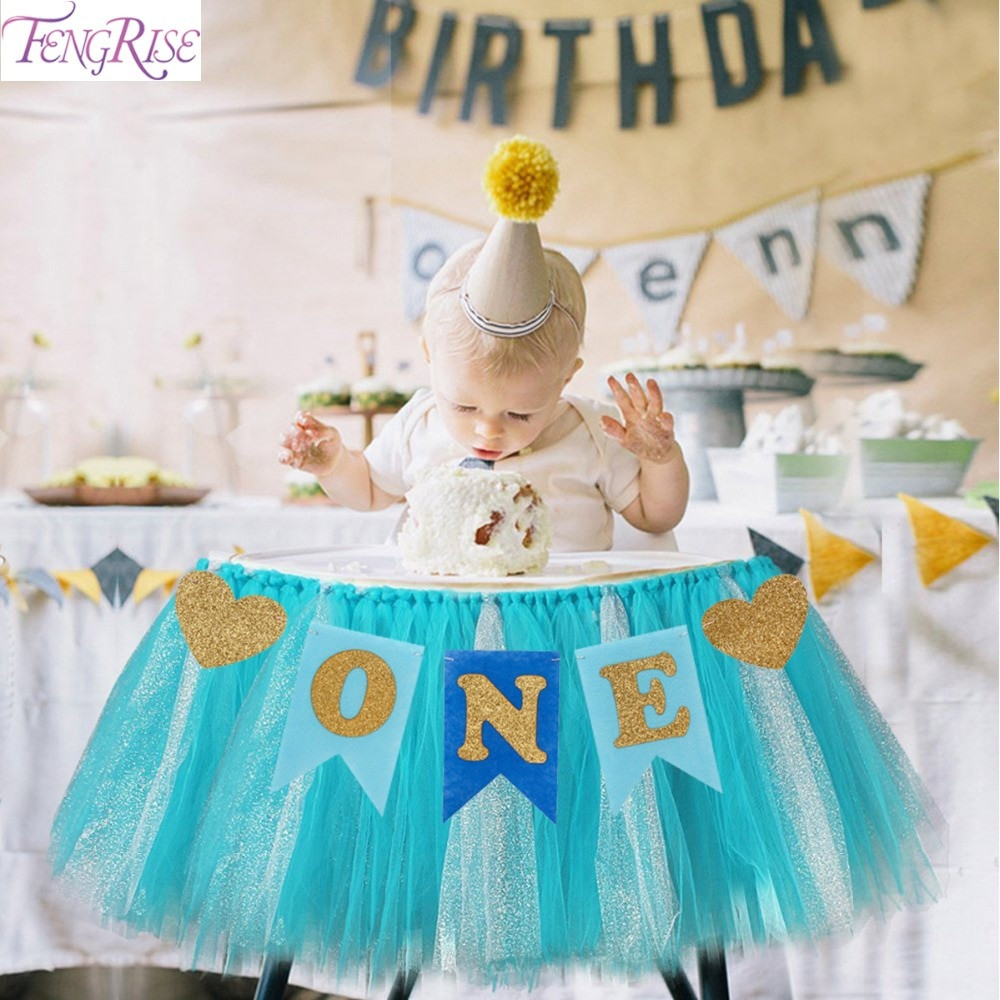 Baby Birthday Party Decorations
 FENGRISE Baby First Birthday Blue Pink Chair Banner ONE