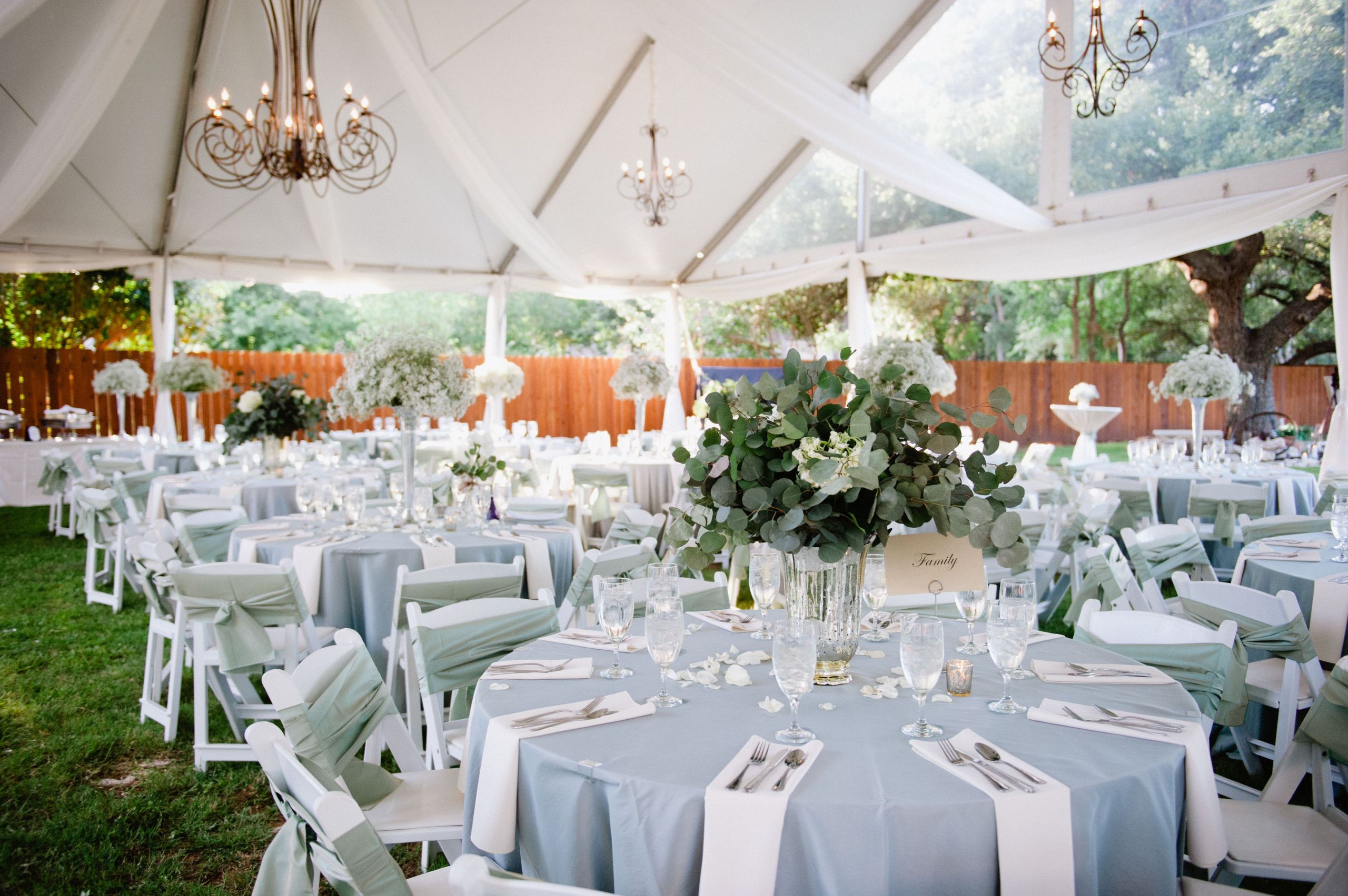 Baby Blue Wedding Decor
 Austin Backyard Wedding from Shannon Cunningham