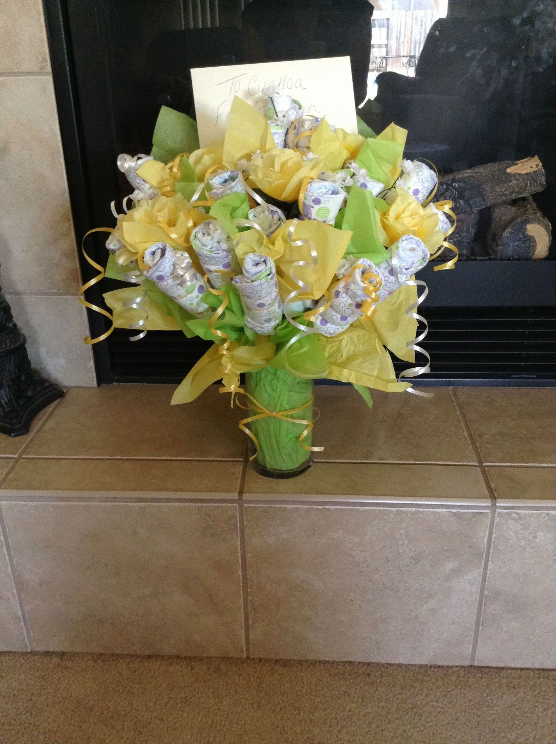 Baby Bouquet DIY
 DIY baby flower diaper bouquet baby shower t I made