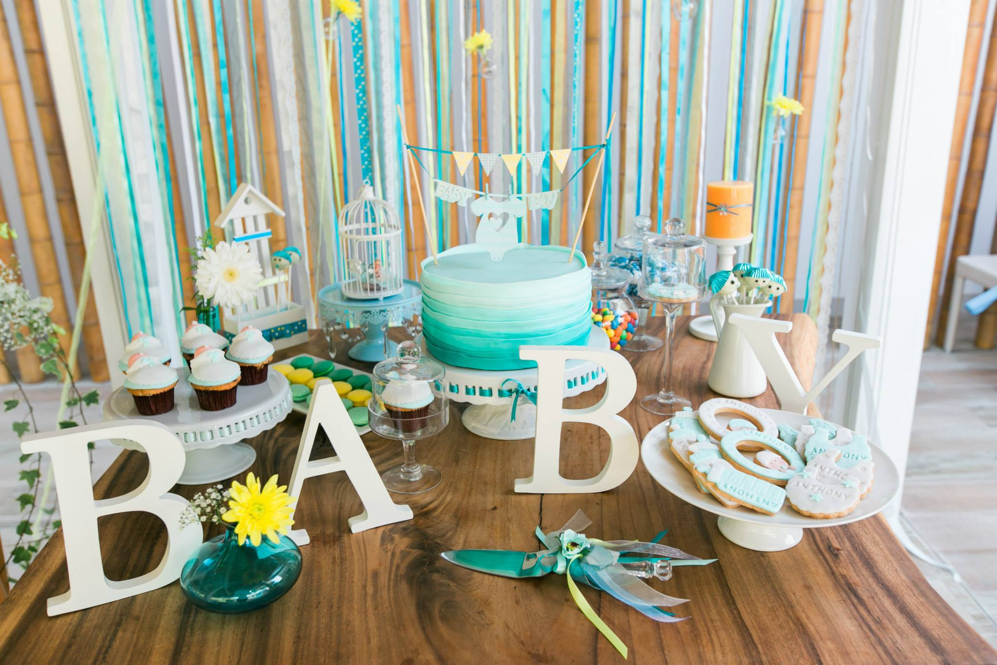 Baby Boy Shower Decor
 turquoise gorgeous baby boy shower main table decorations