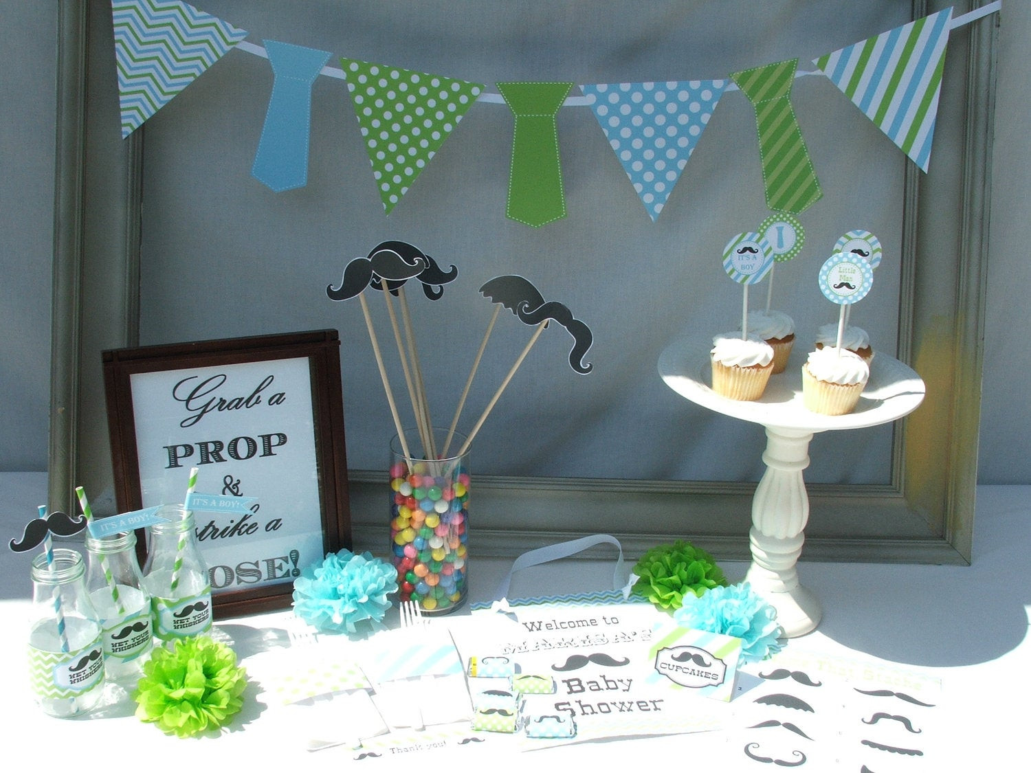 Baby Boy Shower Decorating Ideas
 Boy Baby Shower Decorations Mustache Little Man vintage Mason