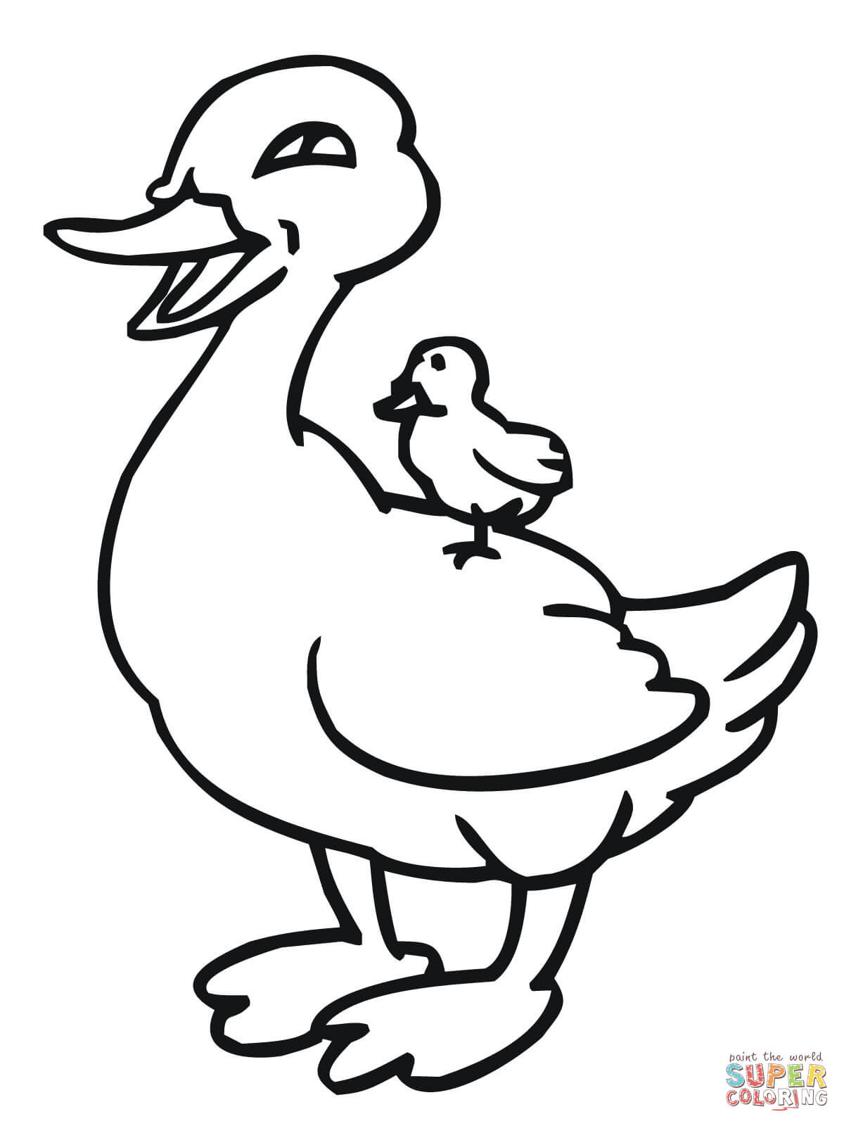 Baby Duck Coloring Page
 Baby Duckling Riding on Mother Duck coloring page