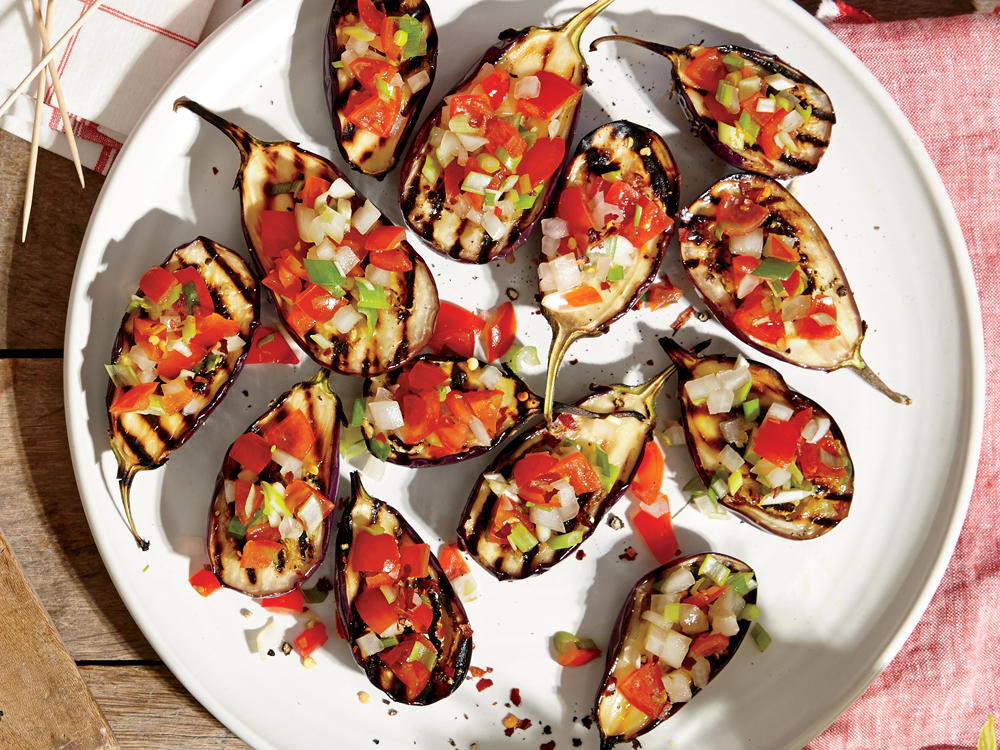 Baby Eggplant Recipes
 Grilled Baby Eggplants with Green ion Salsa Recipe