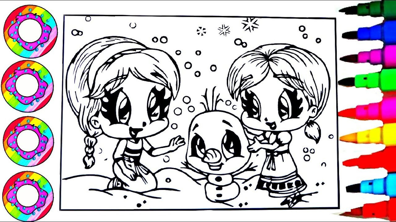 Baby Elsa Coloring Pages
 Colouring Drawings Disney s Baby Elsa and Anna in Rainbow