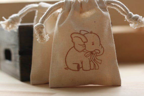 Baby Gift Bag Ideas
 Items similar to Muslin favor bags BaBy ELePhAnT x10