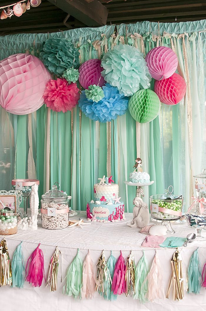 Baby Girl 1st Birthday Decoration Ideas
 Kara s Party Ideas Littlest Mermaid 1st Birthday Party