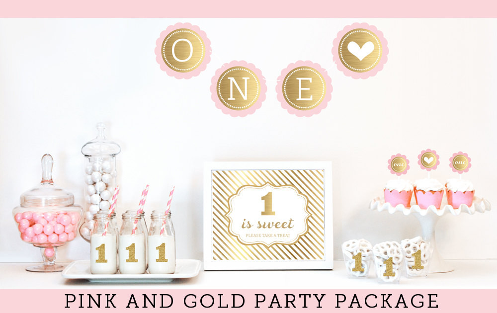 Baby Girl 1st Birthday Decorations
 Baby Girl First Birthday Decorations Pink and Gold Glitter