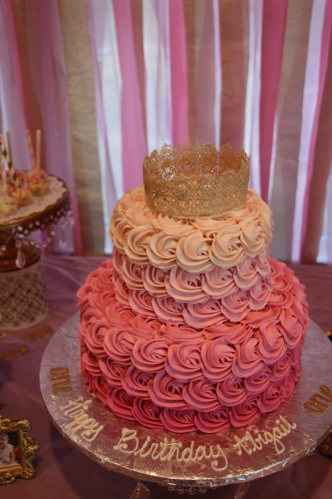Baby Girls 1St Birthday Cake
 baby girl s first birthday cake Beautiful rosettes Yelp