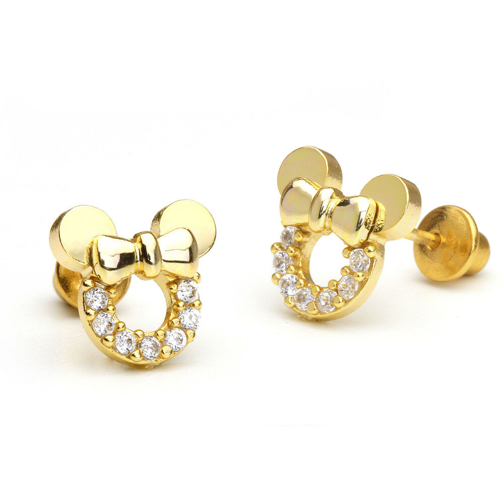Baby Gold Earrings
 14k Gold Plated Mouse Children Screwback Baby Girls