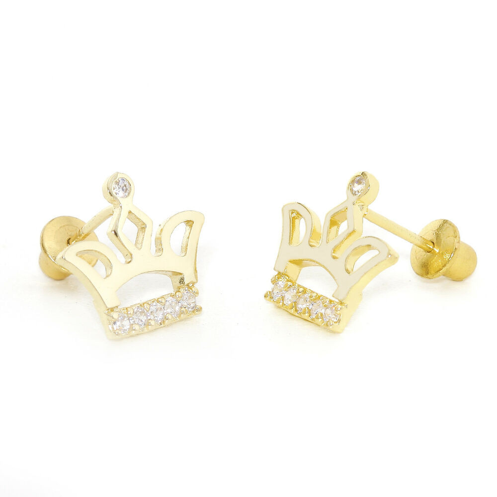 Baby Gold Earrings
 14k Gold Plated Crown Children Screwback Baby Girls