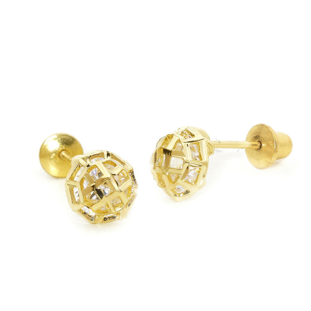 Baby Gold Earrings
 14k Gold Plated Diamond Cut Ball Children Screwback Baby