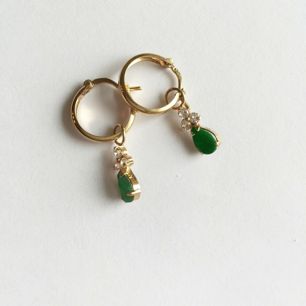 Baby Gold Earrings
 14K Yellow Gold jade drop earrings for baby girl