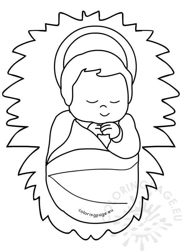 Baby Jesus Coloring Pages Printable Free
 Baby Jesus in a manger image printable – Coloring Page