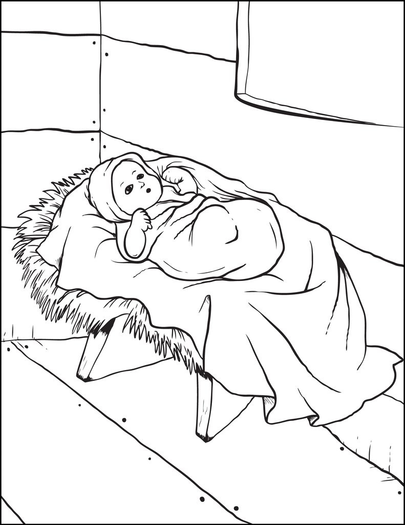 Baby Jesus Coloring Pages Printable Free
 FREE Printable Baby Jesus In the Manger Christmas Coloring