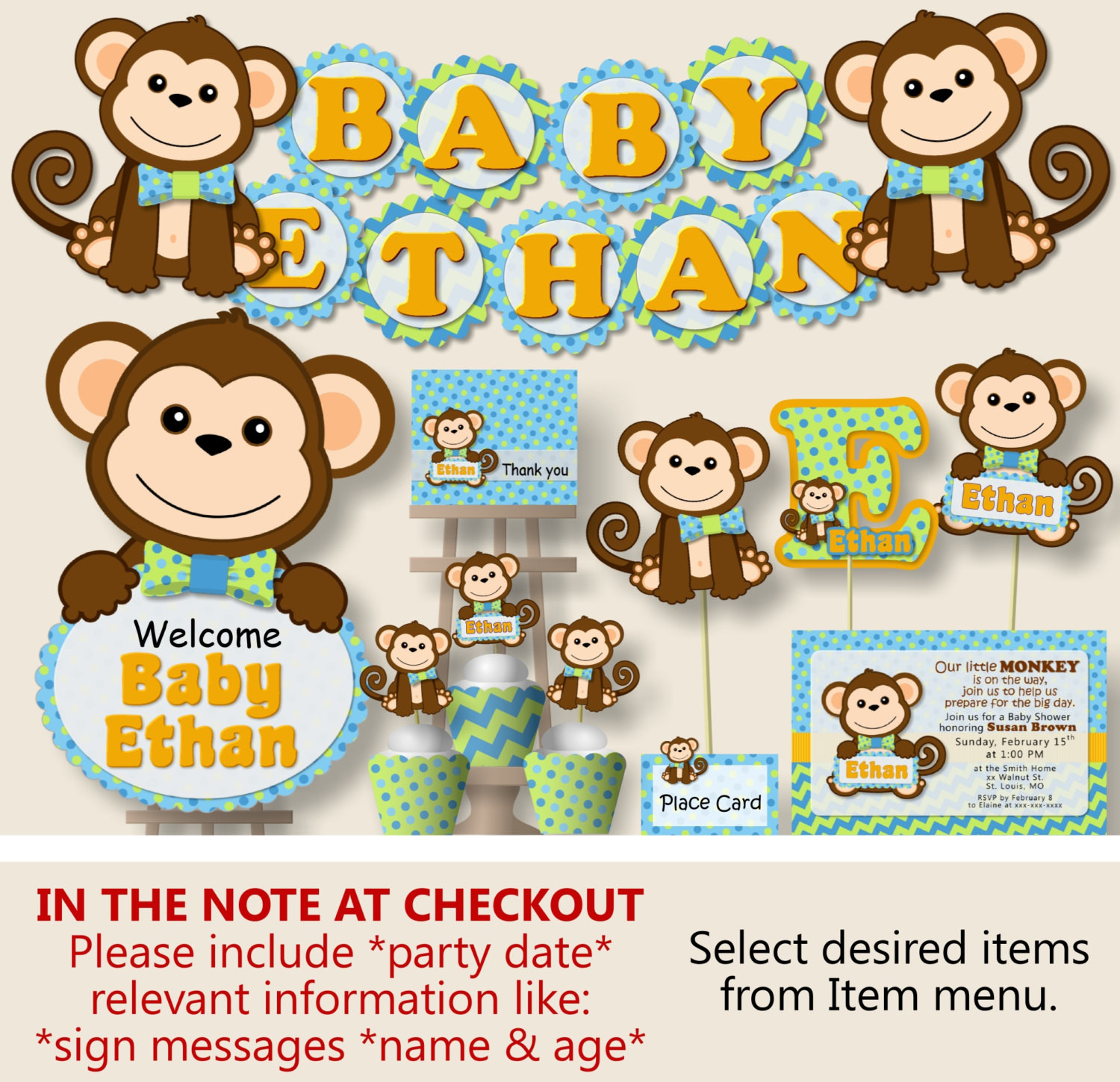 Baby Monkey Decor
 Boy Monkey Baby Shower Decorations Monkey First Birthday