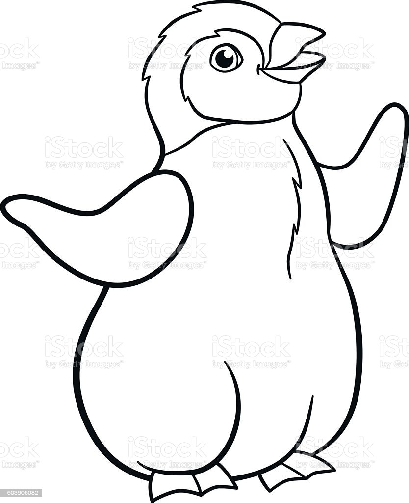 Baby Penguin Coloring Page
 Coloring Pages Little Cute Baby Penguin Smiles Stock