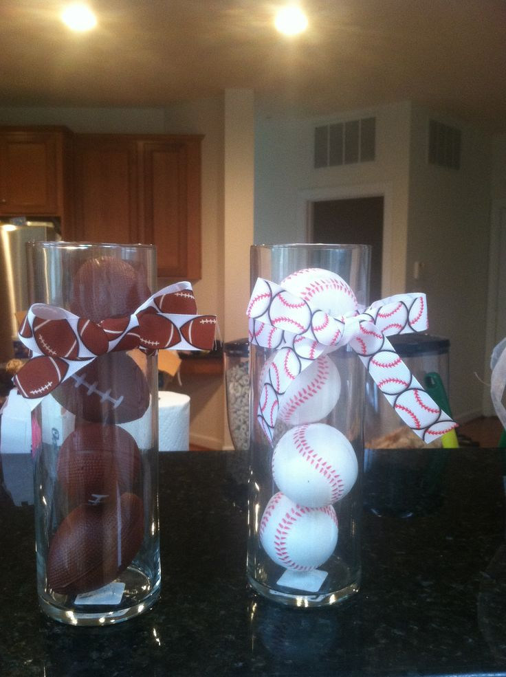 Baby Sports Decor
 Centerpieces for sports themed baby shower Could fill