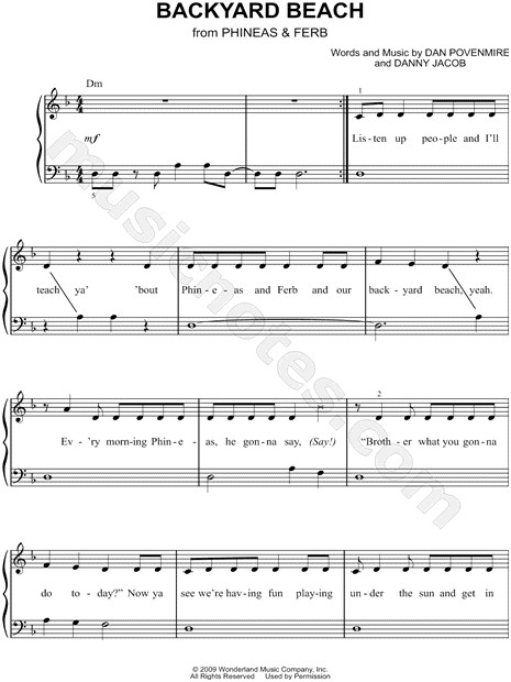 Backyard Beach Lyrics
 Phineas & Ferb "Backyard Beach" Sheet Music Easy Piano