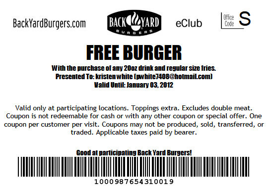 Backyard Burger Coupon
 Barbara s Beat Get a free Back Yard Burger