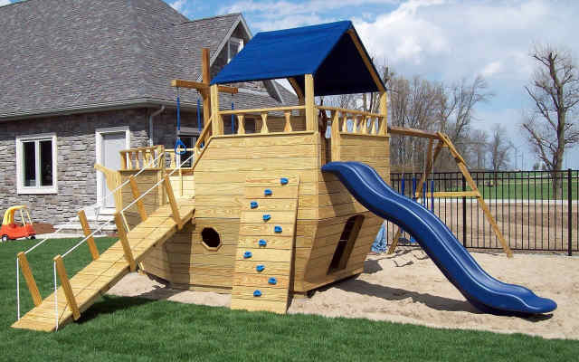 Backyard Children'S Play Equipment
 Wood Playground Equipment Jim s Amish Structures