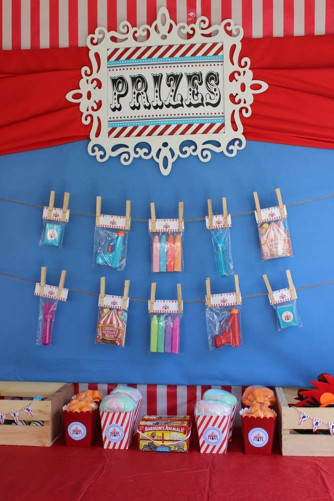 Backyard Circus Party Ideas
 Prizes at a big top backyard carnival birthday party See