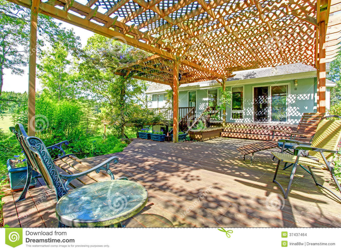 Backyard Farm Ideas
 Backyard Farm Deck With Attached Open Pergola Stock