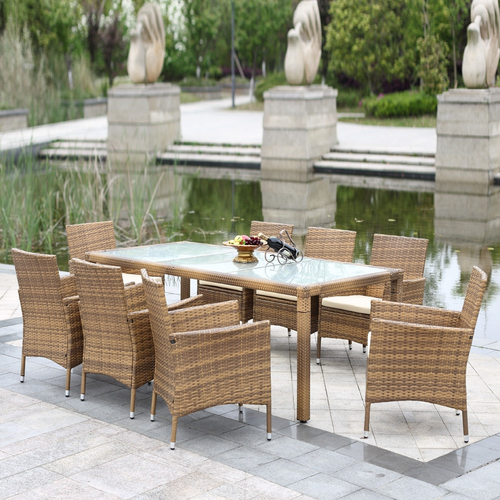 Backyard Furniture Sets
 iKayaa 9PCS Rattan Outdoor Patio Dinning Table Set