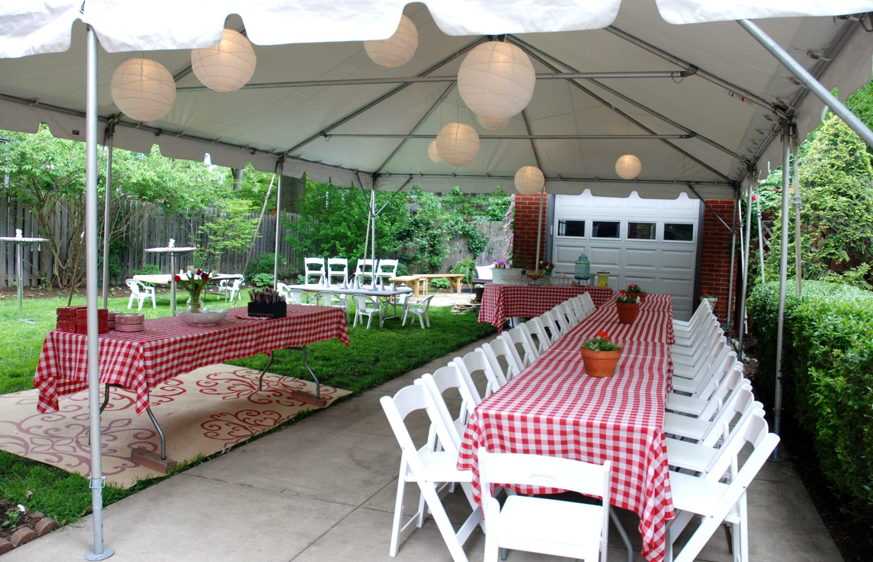 Backyard Party Tents
 16 by 16 Party Canopy and White Frame Tent Layouts