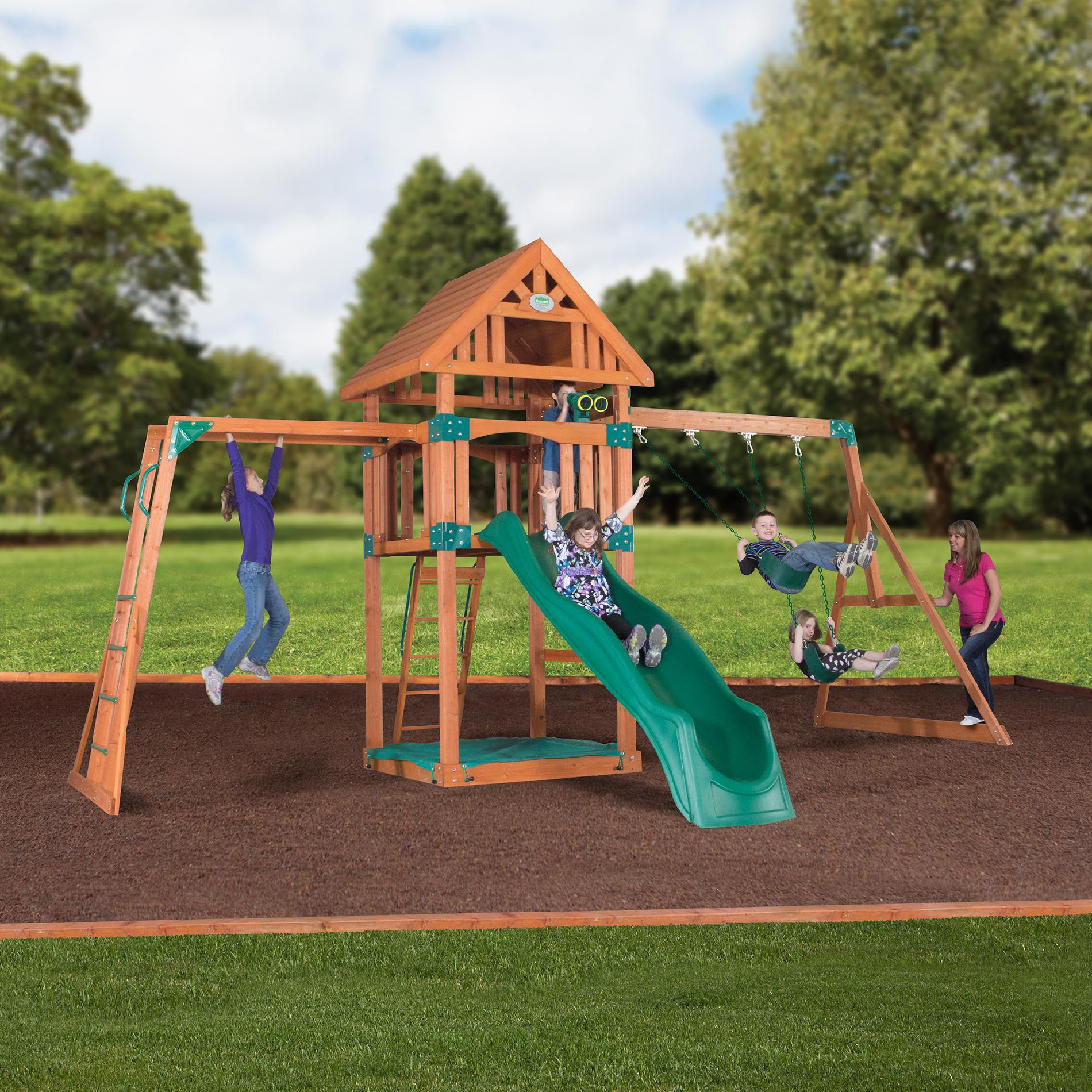 Backyard Playground Set
 Backyard Discovery Capitol Peak Wooden Swing Set Free