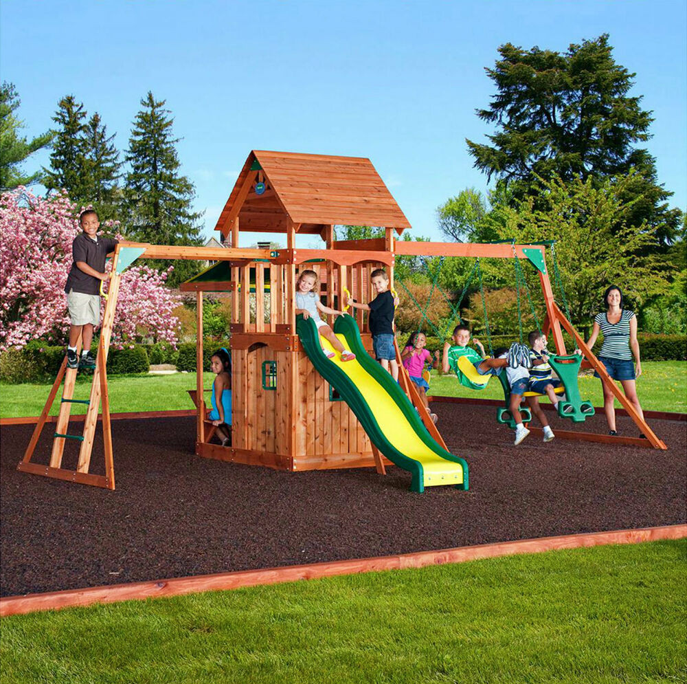 Backyard Playground Set
 Outdoor Play House Cedar Swing Set Slide Backyard