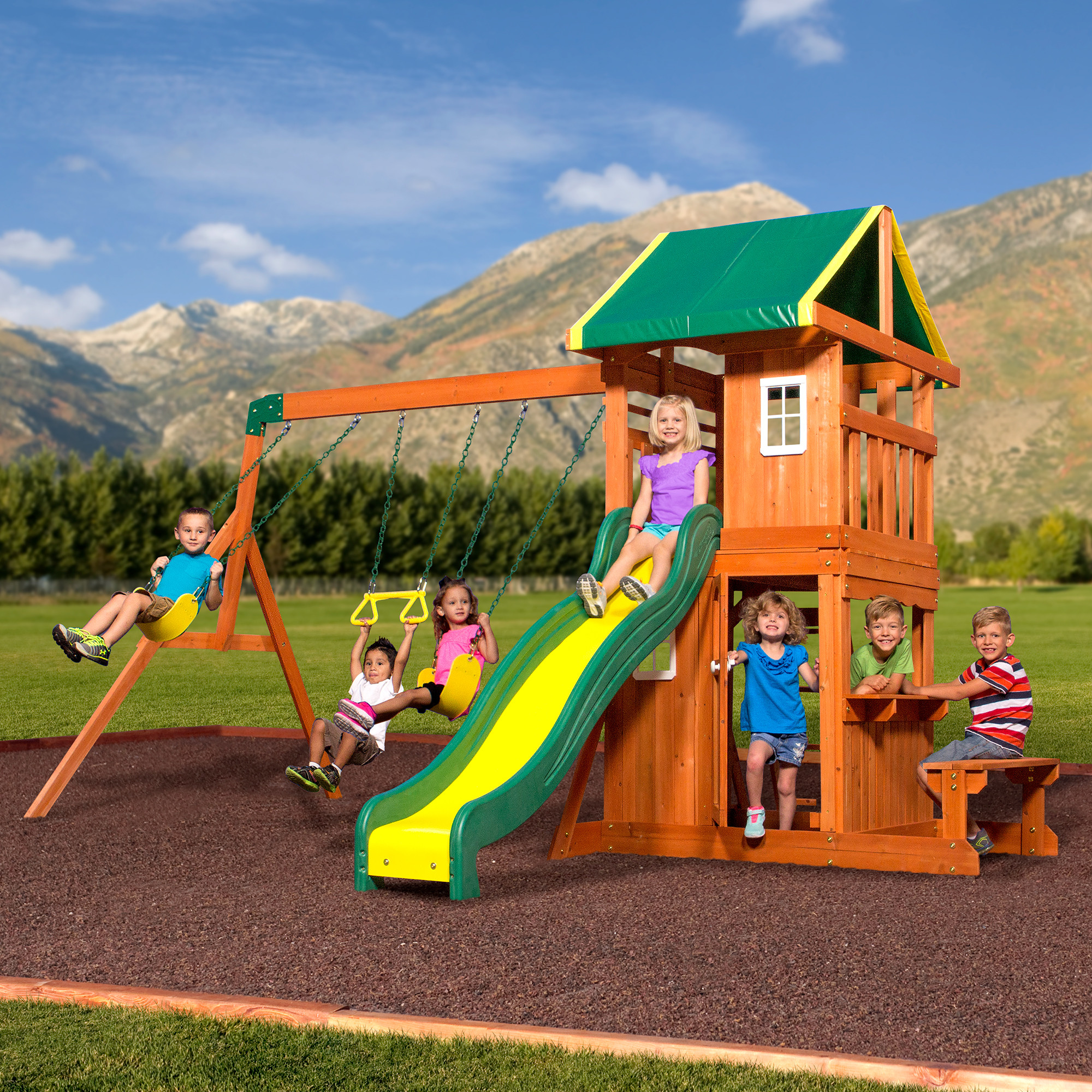 Backyard Playground Set
 Backyard Discovery Oakmont Cedar Wooden Swing Set