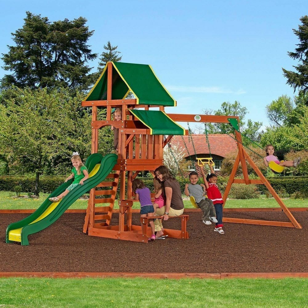 Backyard Playground Set
 Outdoor Playground Playset Wooden Swing Set Slide Backyard