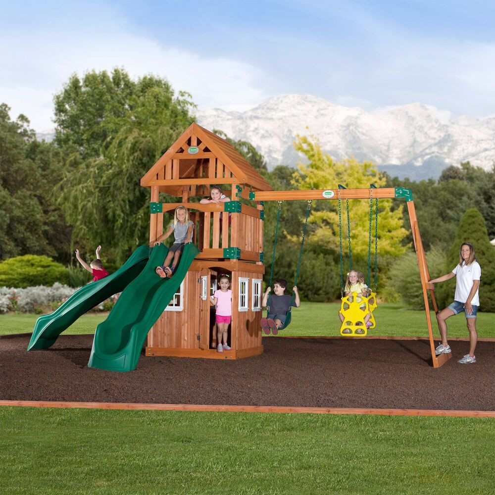 Backyard Playground Set
 Wooden Swing Set Kit Outdoor Playset Outing Backyard