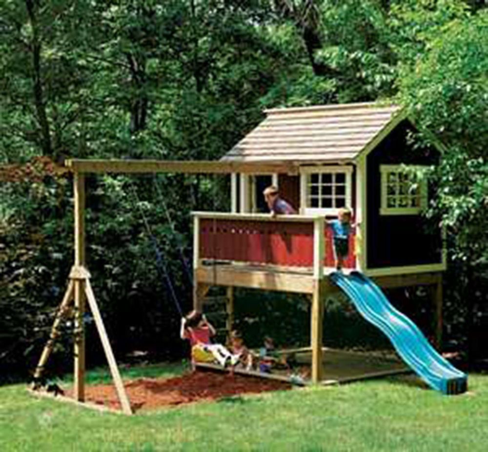 Backyard Swingset Plans
 Kids Outdoor Wooden Playhouse Swing Set Detailed Plan