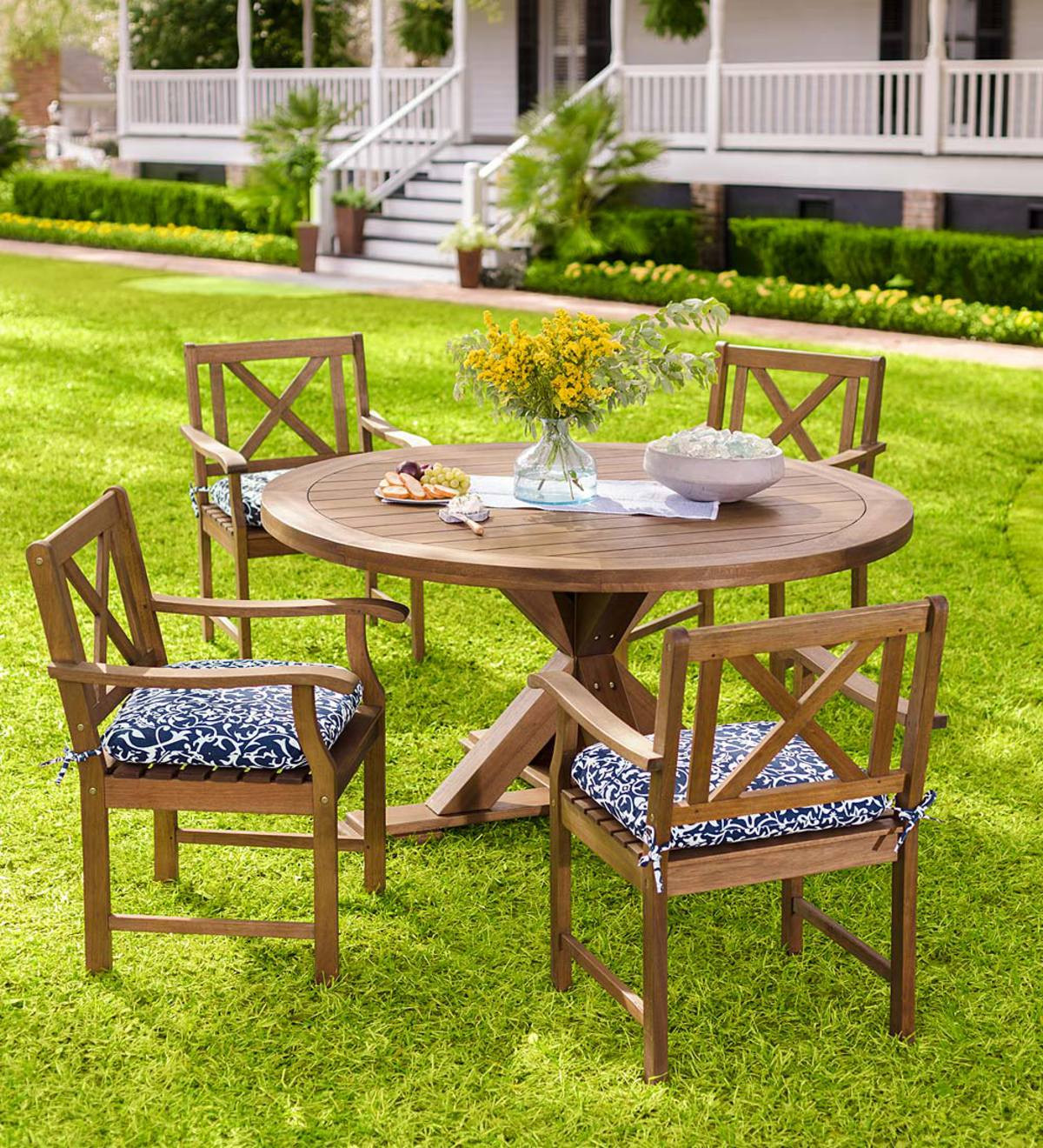 Backyard Table And Chairs
 Claremont Eucalyptus Round Dining Table and Chairs