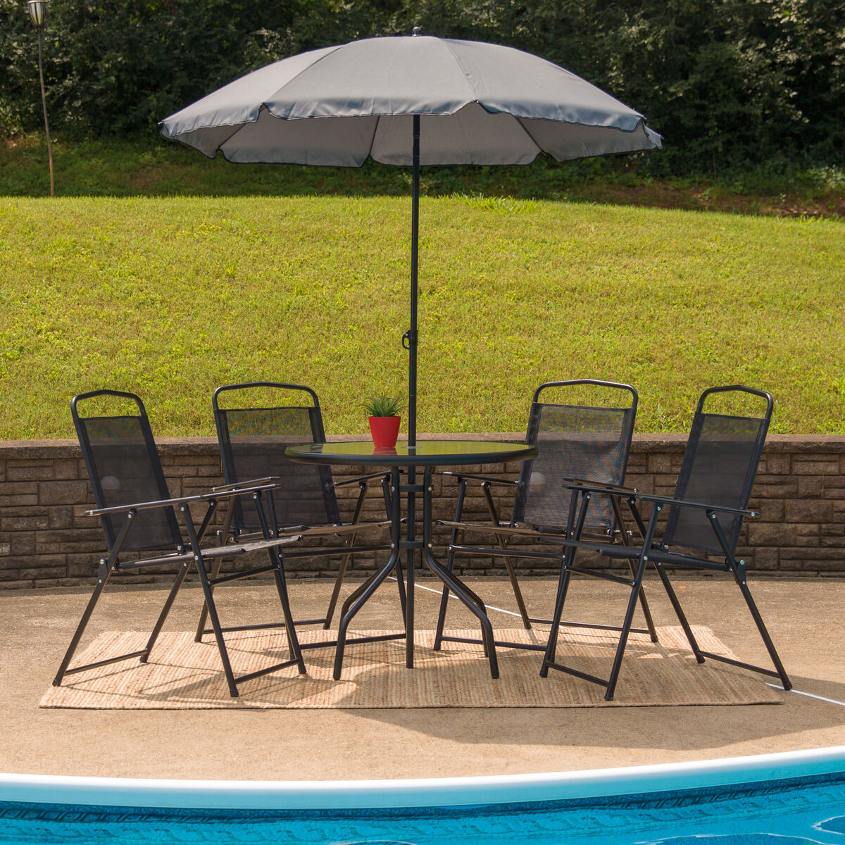 Backyard Table And Chairs
 6PC Black Patio Set & Umbrella GM BK GG