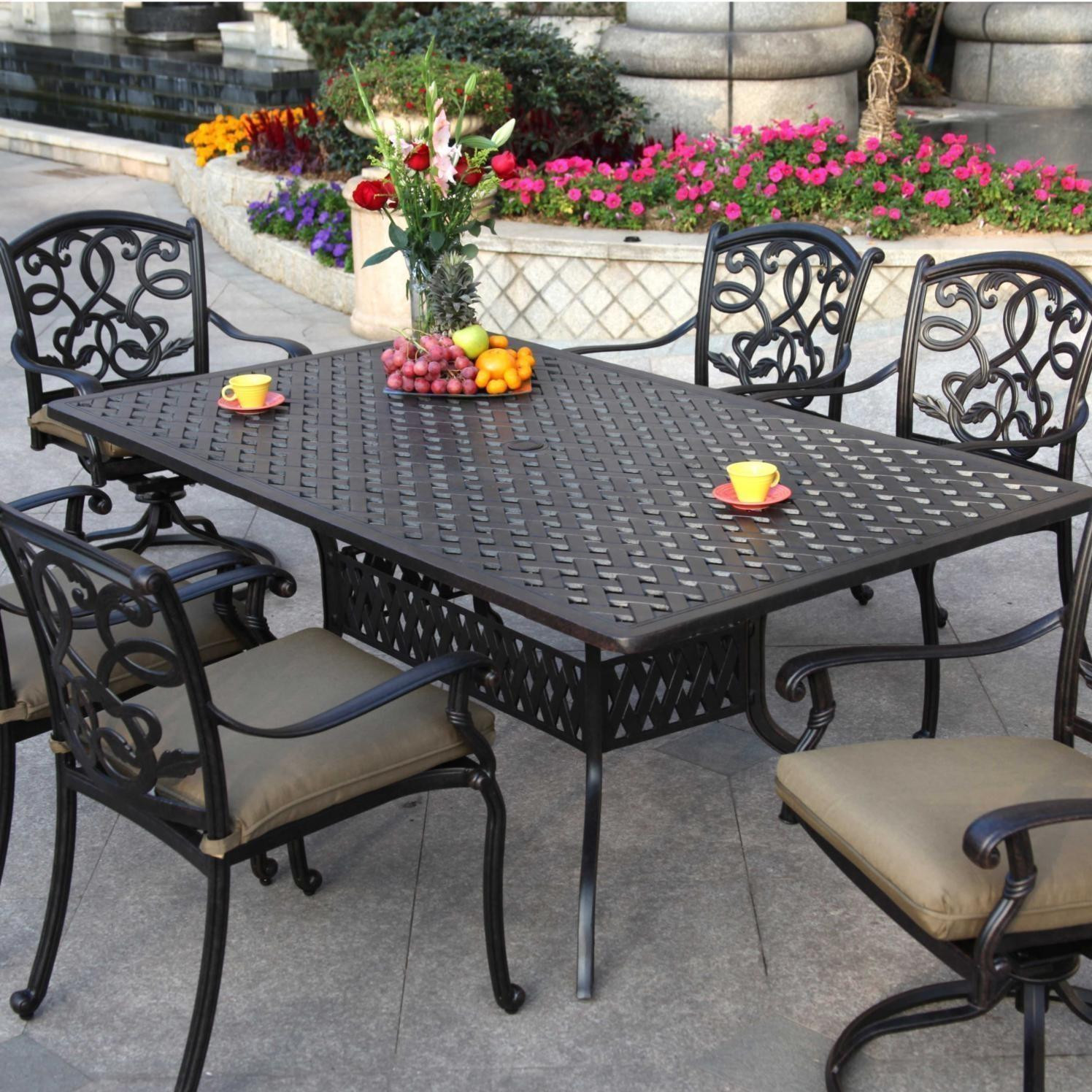 Backyard Table And Chairs
 Patio Furniture Dining Set Cast Aluminum 72" Rectangular