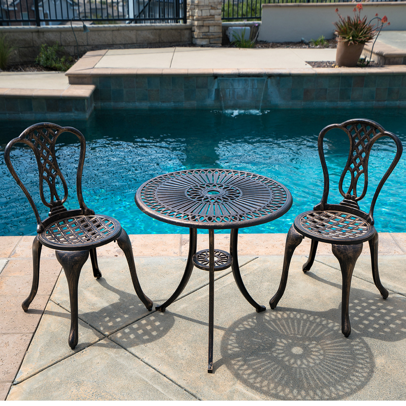 Backyard Table And Chairs
 Belleze 3PC Bistro Set Outdoor Patio Cast Aluminum Table