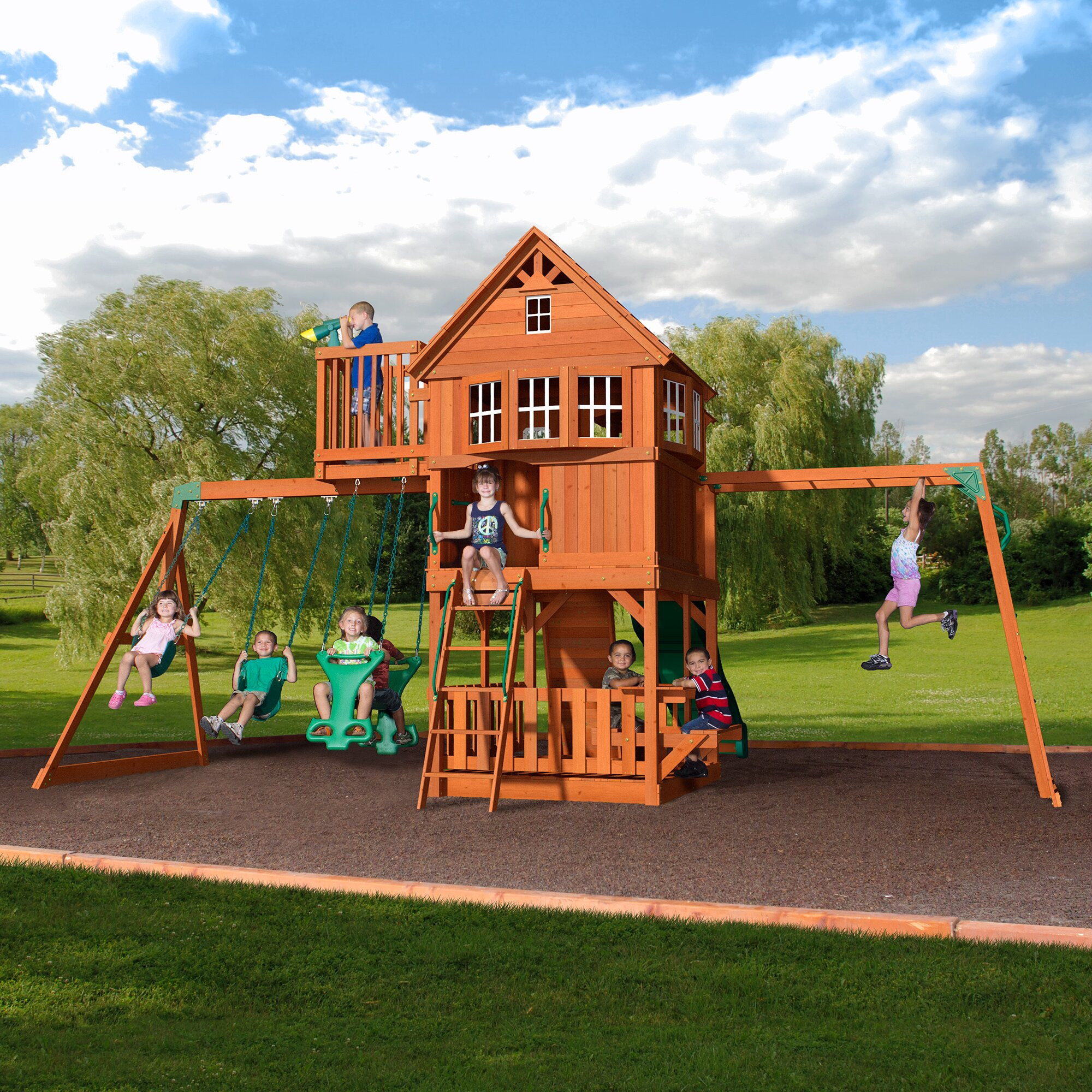 Backyard Wooden Play Sets
 Backyard Discovery Skyfort All Cedar Swing Set & Reviews