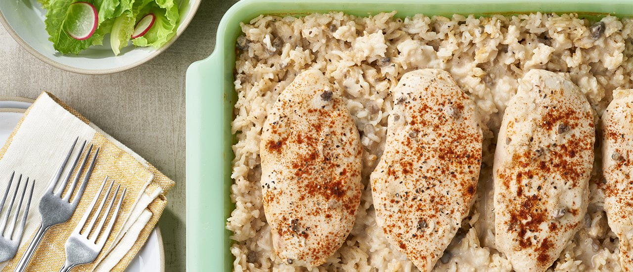 Baked Chicken And Rice With Cream Of Mushroom
 baked chicken thighs and rice with cream of mushroom soup