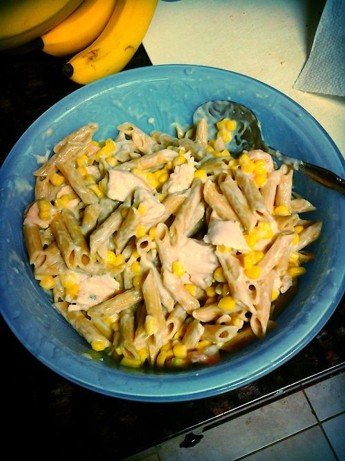 Baked Chicken And Shrimp Alfredo
 Baked chicken and shrimp alfredo with whole grain noodles